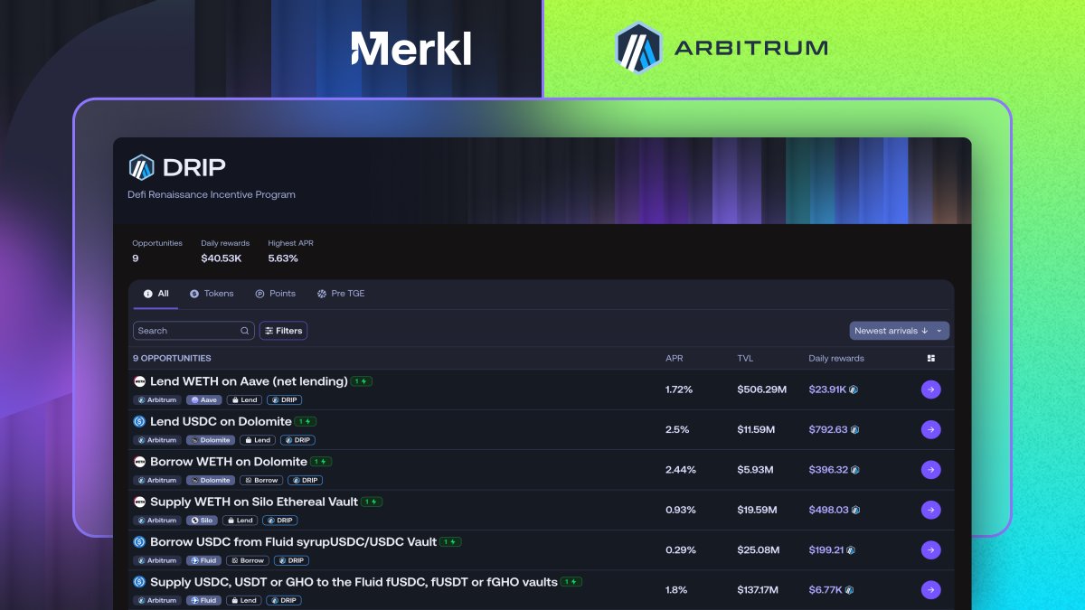 Dynamic dashboard visualizing Arbitrum TVL growth and DeFi protocol participation after DRIP program launch in 2025