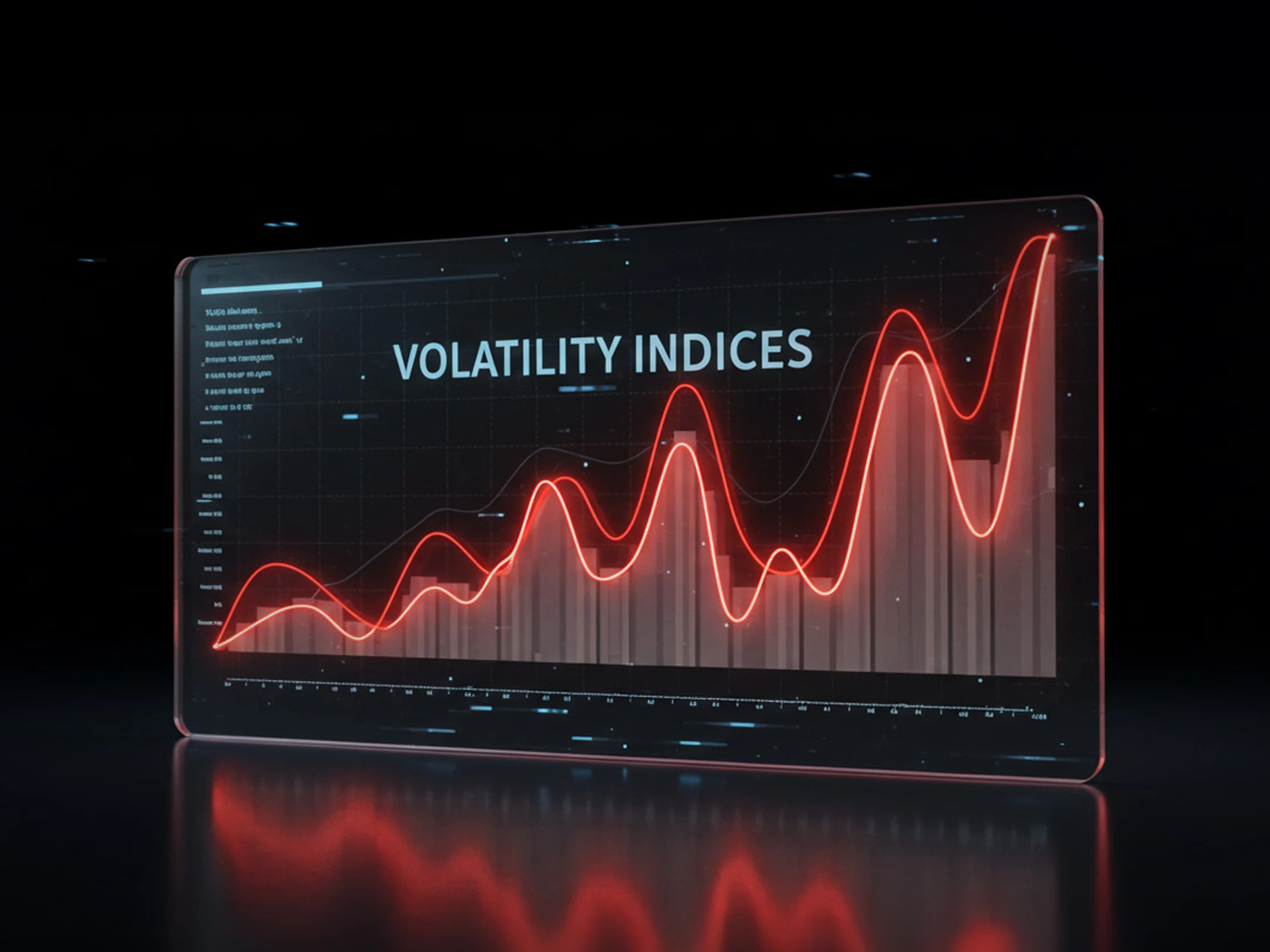 Dynamic trading dashboard concept for Volatility 75 Index (V75), Volatility 100 Index (V100), and Step Index 200, illustrating synthetic perpetual indices for day traders
