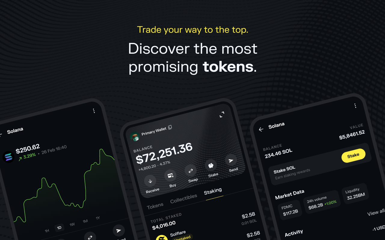 Solflare Stocks xStocks trading dashboard interface on Solana blockchain, showcasing tokenized US equities in a modern DeFi wallet environment