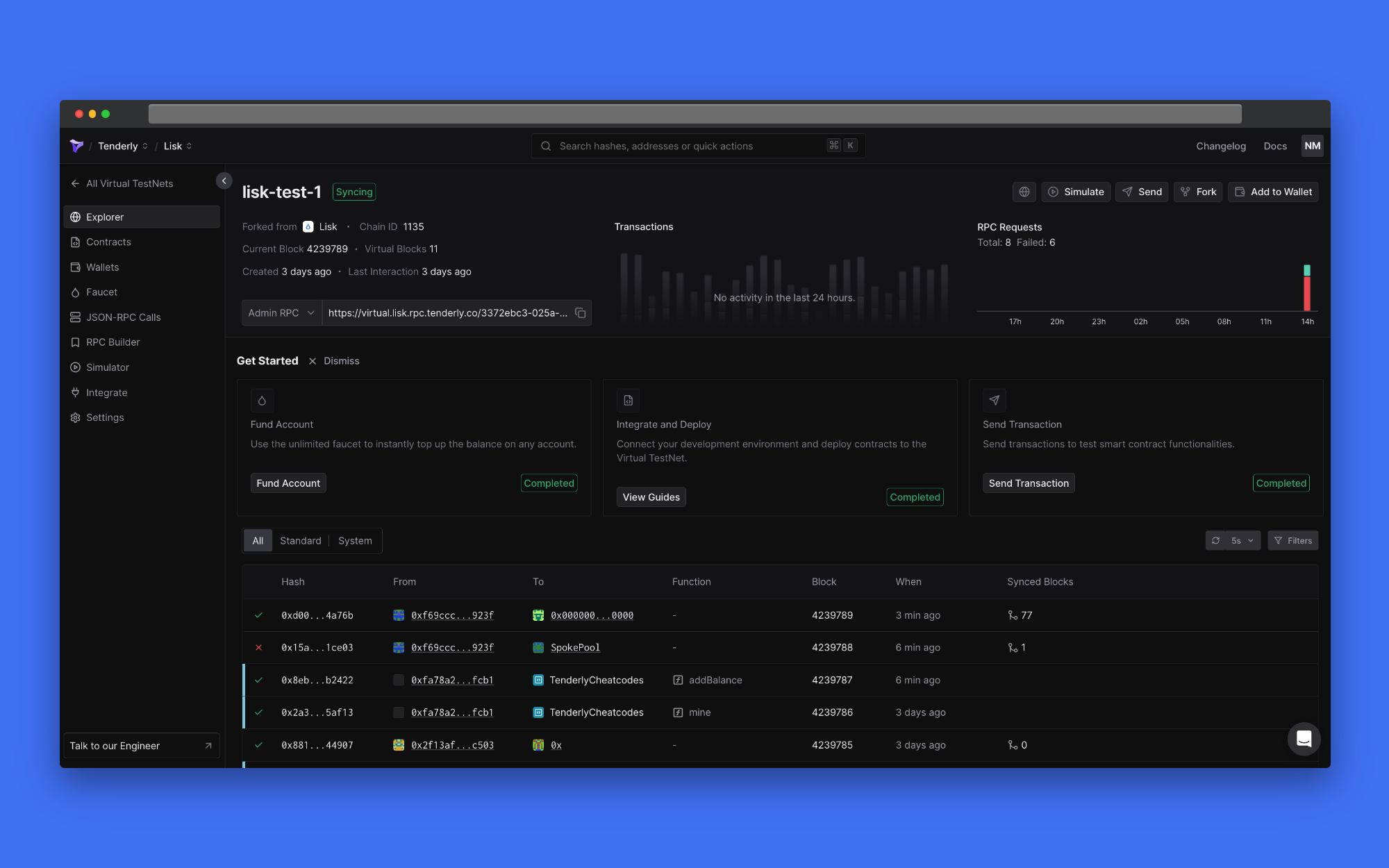 Dynamic dashboard of a rollup-as-a-service platform displaying real-time blockchain deployment metrics for Web3 startups