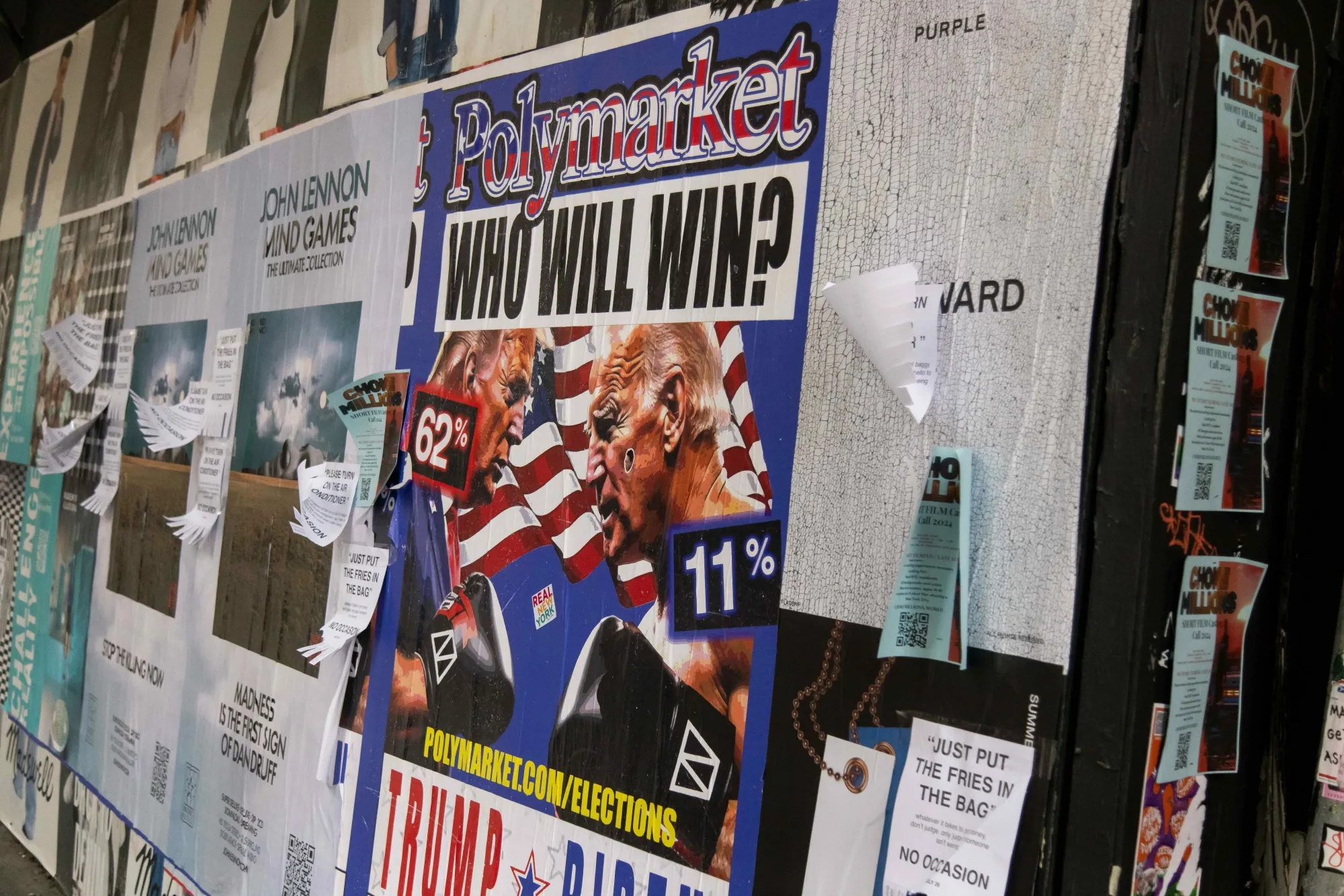 Polymarket 2024 US presidential election prediction market dashboard showing dynamic betting interface and candidate odds