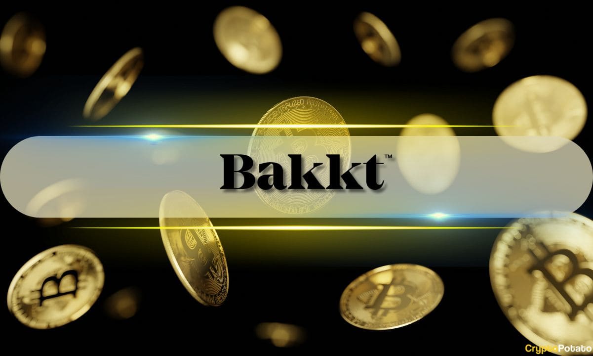 Dynamic illustration of Bakkt logo merging with a gold Bitcoin coin over digital financial charts, symbolizing Bakkt's $1B Bitcoin strategy in 2025