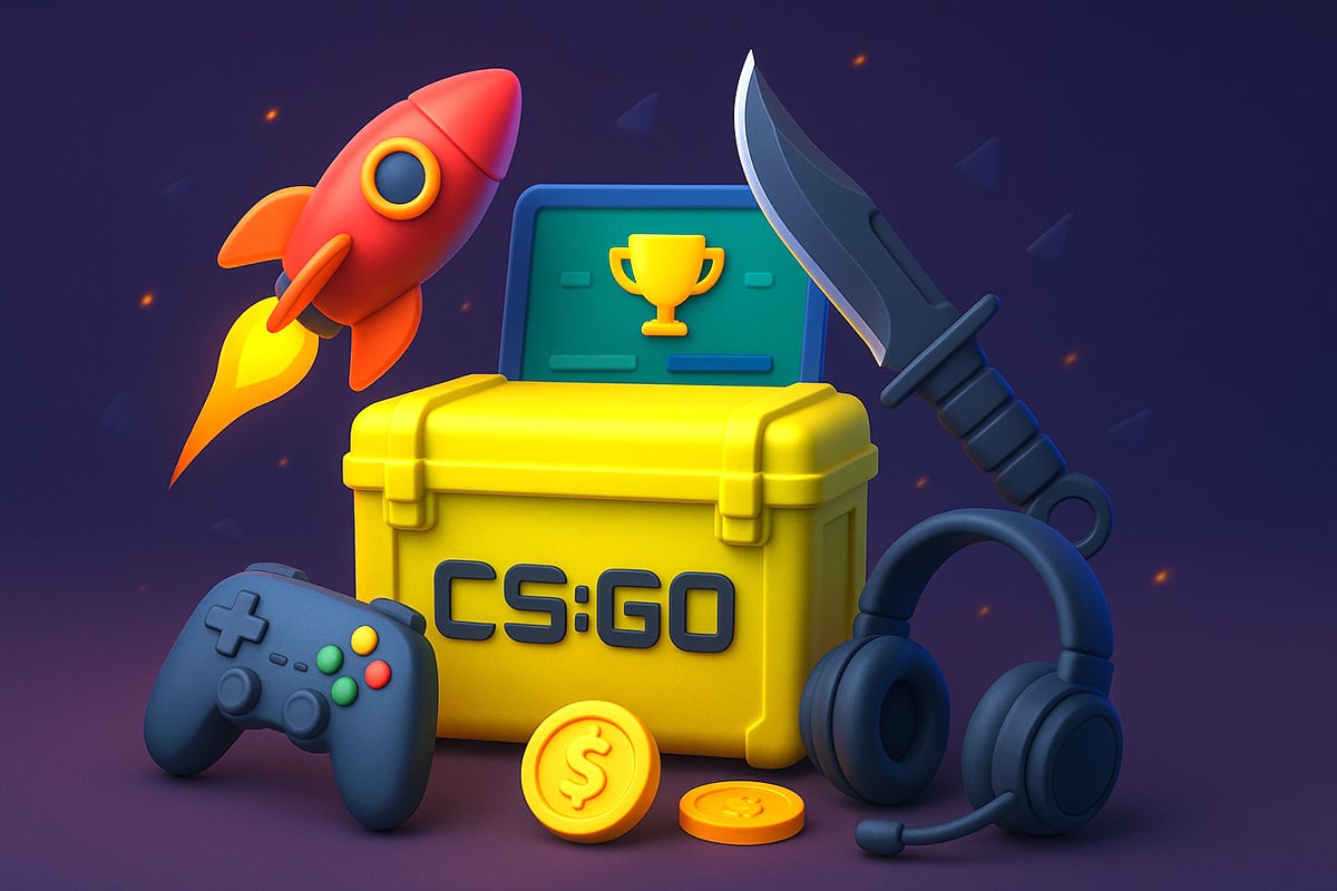 Dynamic CS2 esports match with Bitcoin logos overlayed, illustrating crypto betting strategies and top platforms like Thunderpick and EsportsBet.io in 2025.