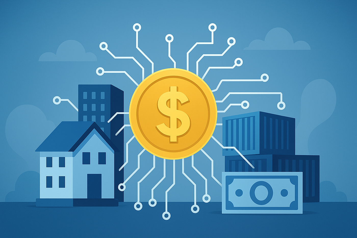 Digital tokens seamlessly transforming into traditional stock certificates, representing the integration of blockchain technology with equity markets in 2025.