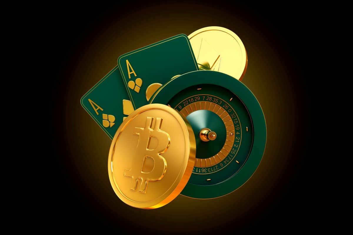 Esports players competing in a high-stakes match with digital overlays of player prop betting odds and cryptocurrency symbols, illustrating crypto esports betting.