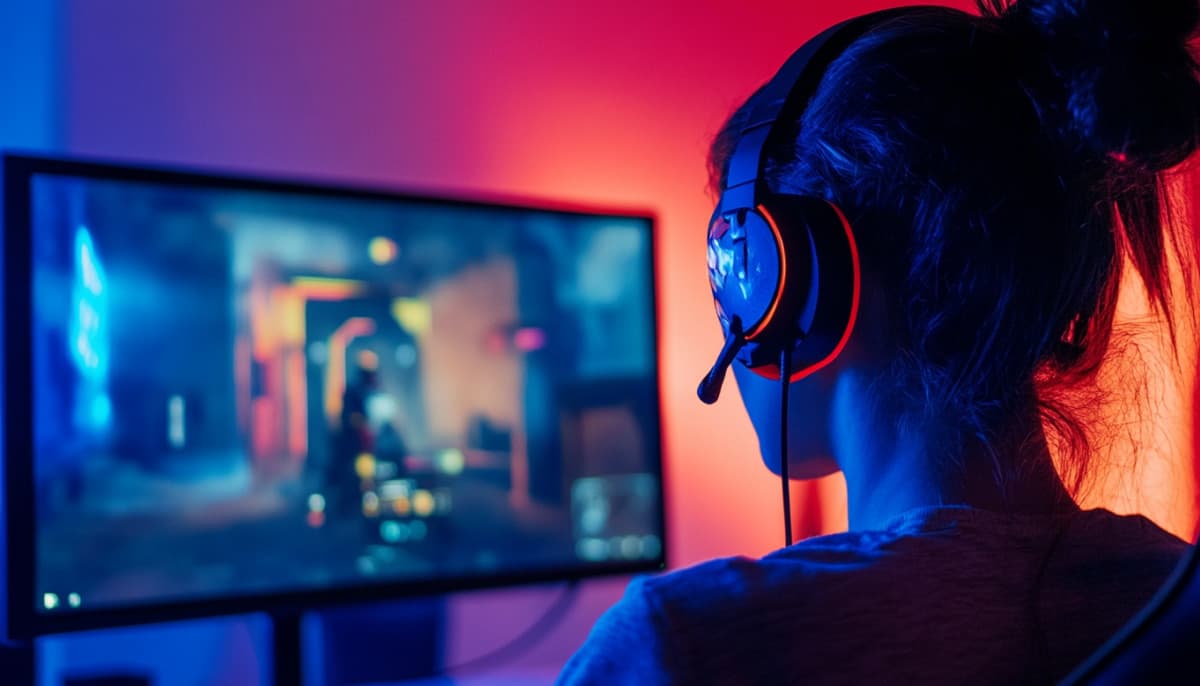 Gamers placing esports bets on their smartphones with a glowing Bitcoin logo in the background, illustrating crypto-based esports betting.