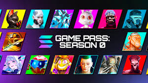 Solana Game Pass NFT with in-game rewards and featured games visual