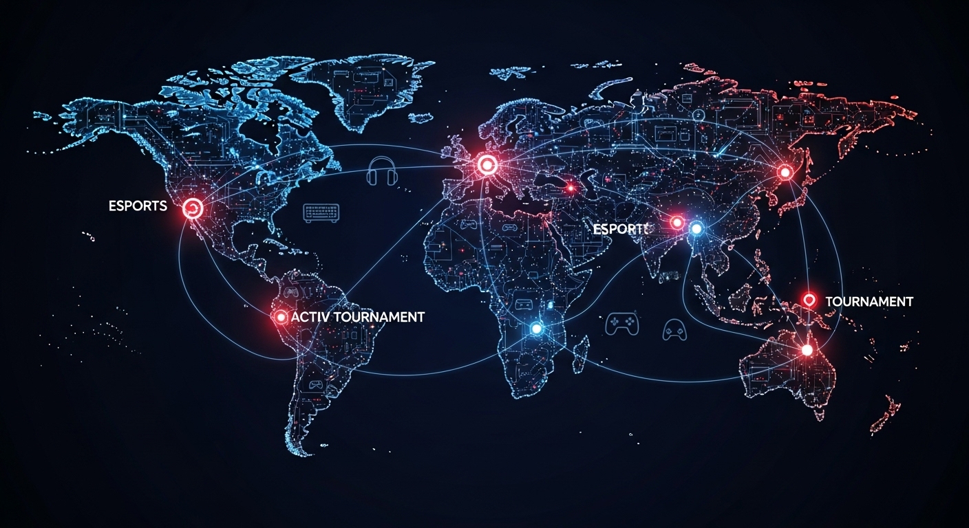 Futuristic AI leaderboard display with animated avatars and real-time stats above a packed esports arena in 2025