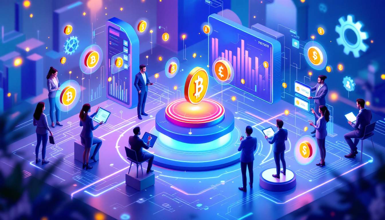 Global remote team collaborating online with digital wallets and USDC icons representing seamless stablecoin payroll in 2025