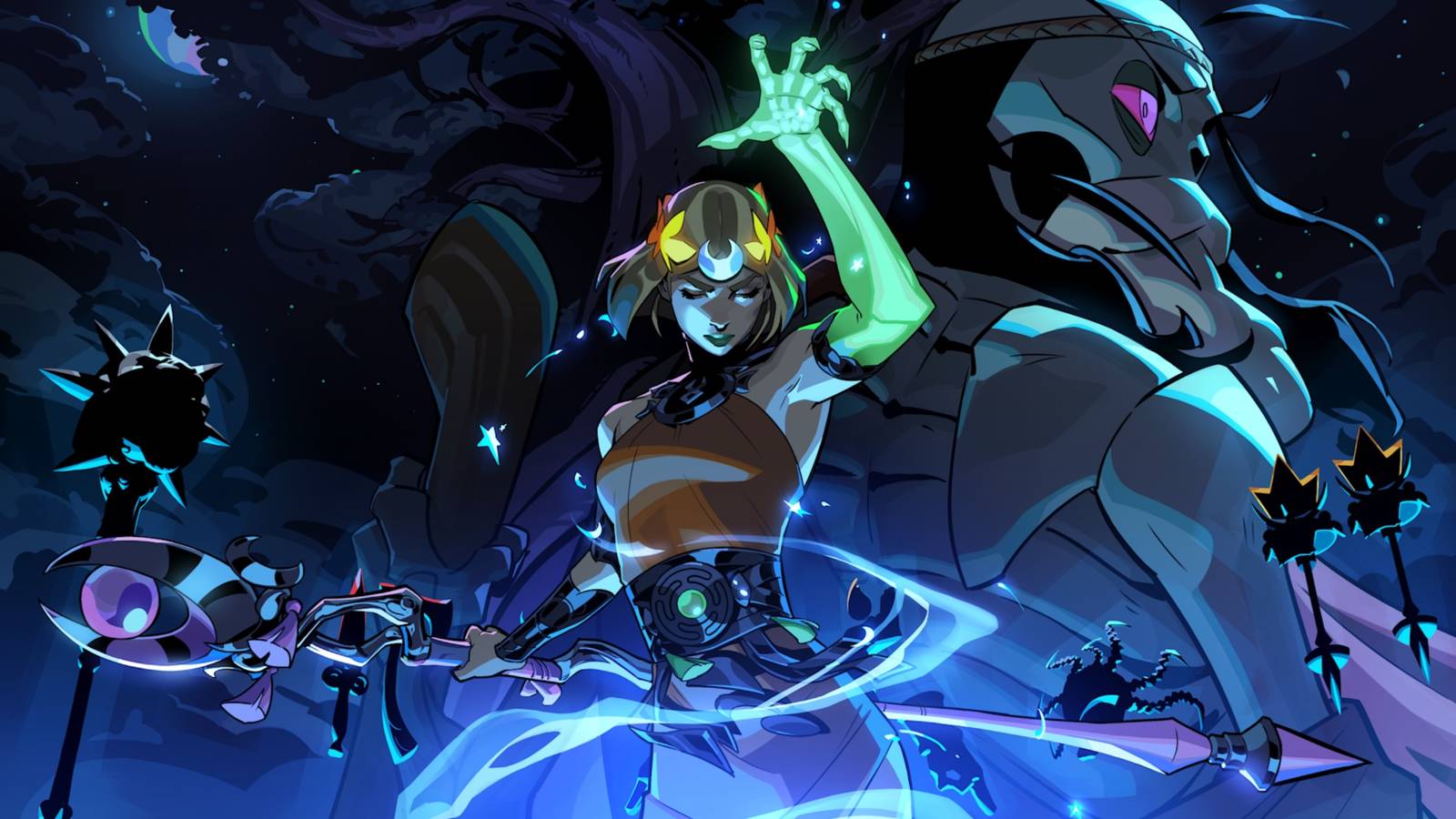 High-energy collage featuring key art from Hades II, Blue Prince, and Wizard of Legend 2, showcasing upcoming indie games for Hades fans in 2025