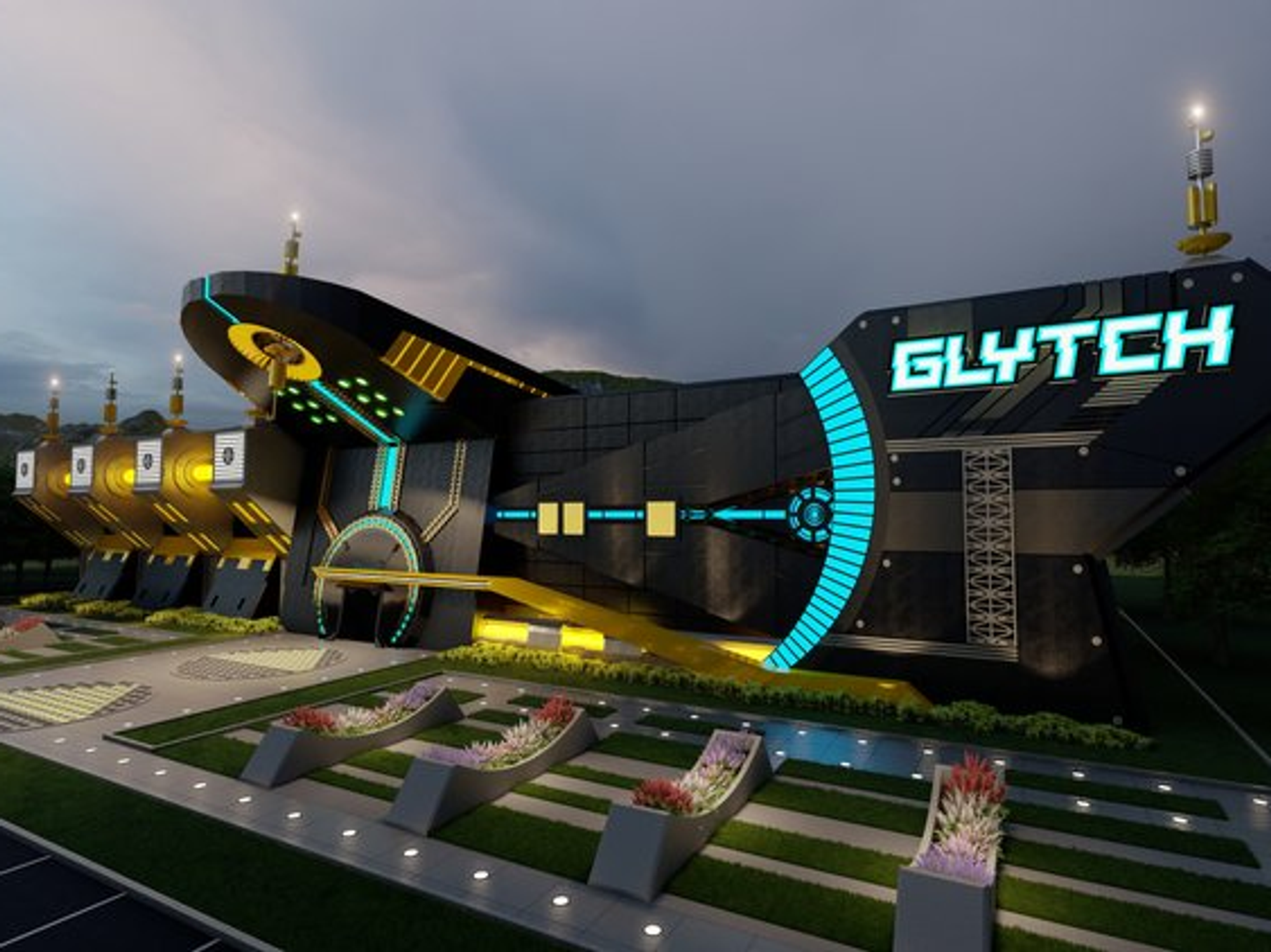 High-energy esports arena with digital crypto and blockchain overlays representing the fusion of cryptocurrency and competitive gaming in 2024.