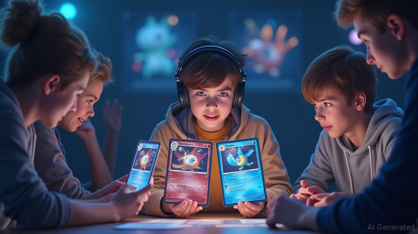 High-grade tokenized Pokémon card stored in a Solana-branded digital vault, representing secure RWA trading on blockchain