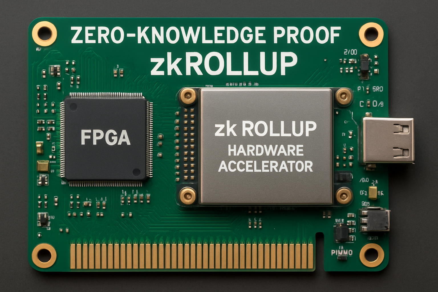 High-resolution FPGA board used for zero-knowledge proof computations in zk rollup blockchain scalability