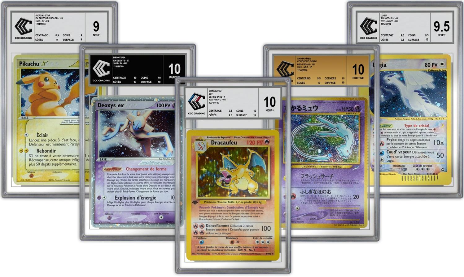 High-resolution photo of PSA graded Pokémon cards displayed for NFT tokenization