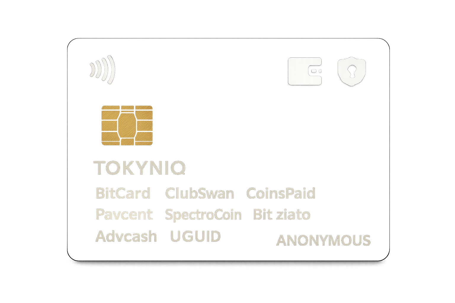 Modern anonymous crypto credit card with digital wallet and privacy shield icons representing top 10 no-KYC crypto cards for anonymous spending in 2024