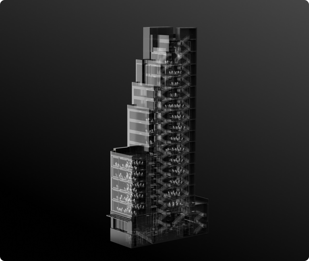 Modern apartment building with digital NFT icons and blockchain graphics overlay, representing tokenized real estate rentals