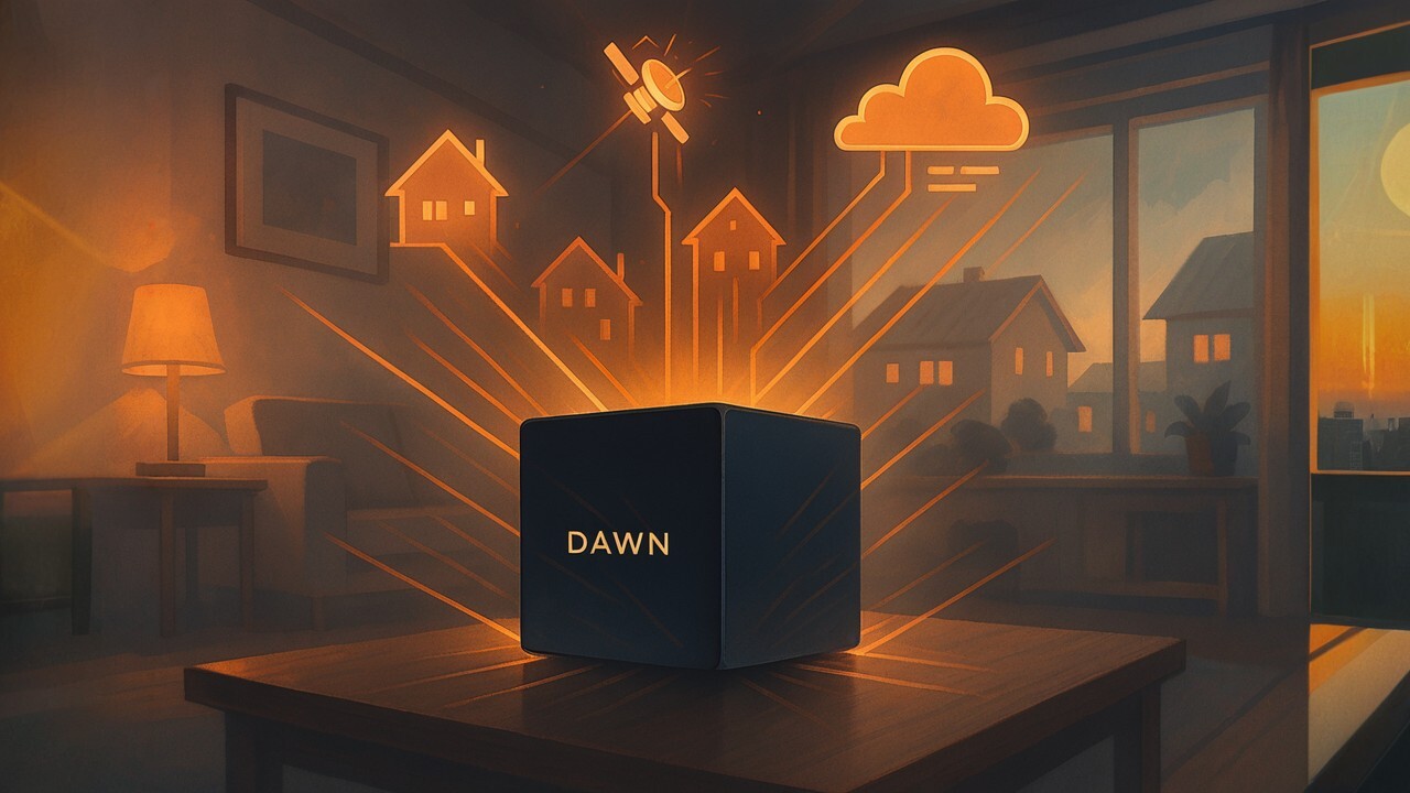 Modern home Wi-Fi router emitting digital signals representing decentralized internet connectivity and DePIN networks