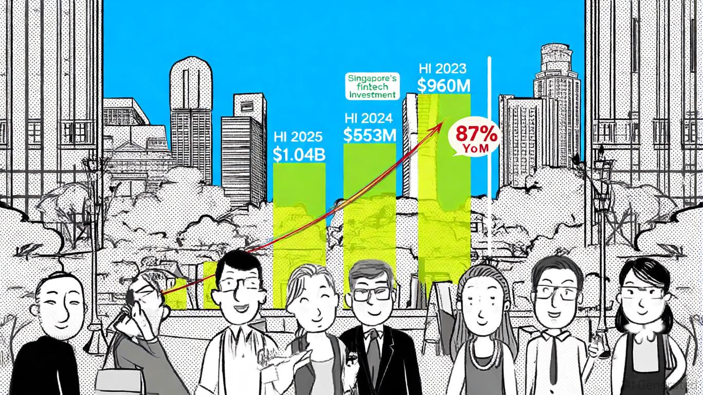 Modern Singapore skyline with fintech innovation elements, representing stablecoin regulation and digital finance leadership in 2025.