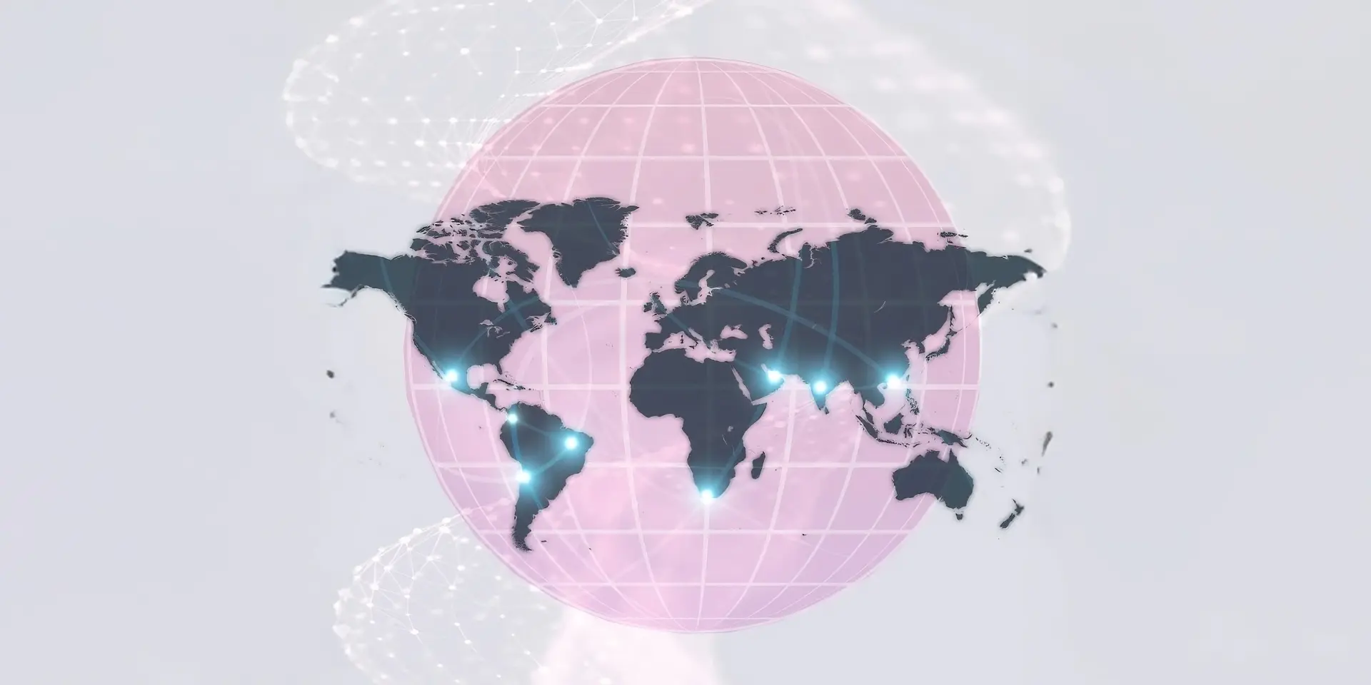 Multinational team collaborating online with digital wallets and USDC logos overlaying a world map, representing instant global payroll solutions.