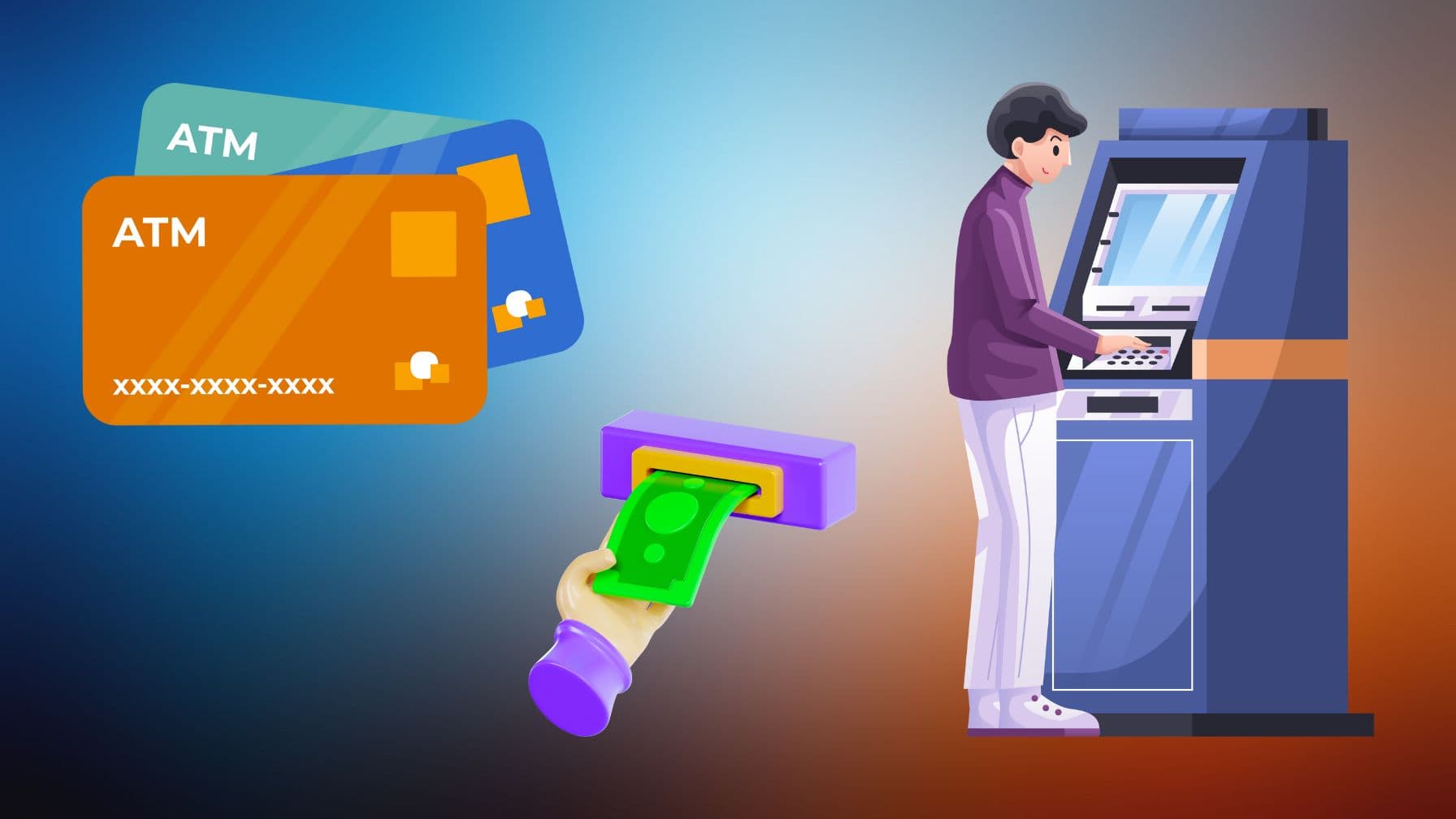 Person discreetly withdrawing cash from an ATM using a stablecoin crypto card in 2025, representing anonymous USDT to cash conversion methods like RedotPay and Bitcoin ATMs