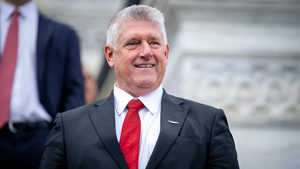 Congressman Troy Downing announcing the Retirement Investment Choice Act at a press conference in 2025