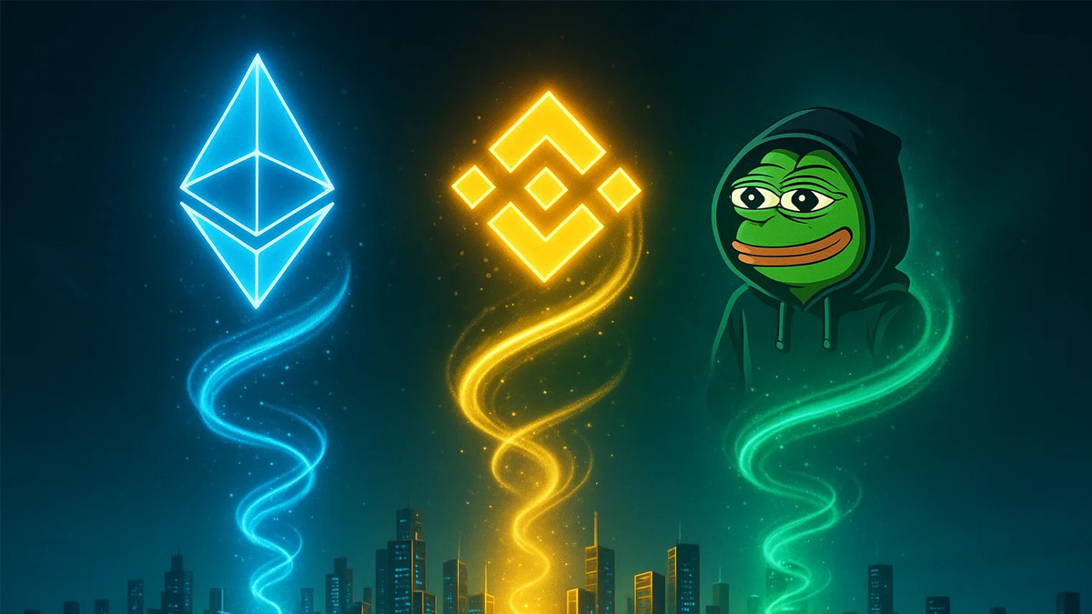 Playful illustration of a Shiba Inu wearing rocket glasses bridging from Ethereum to Base blockchain, symbolizing memecoin transfer.