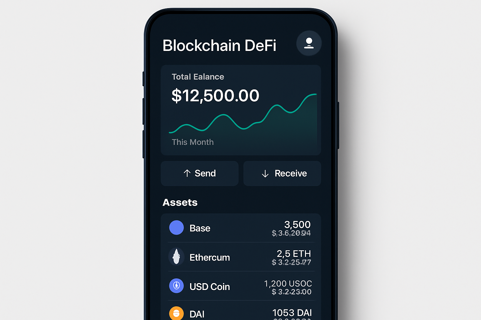 Modern Base blockchain DeFi dashboard on a mobile device, showcasing secure and user-friendly app interface for retail investors