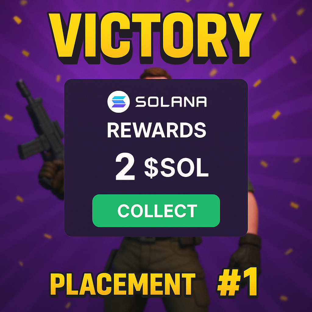 BR1 Infinite Solana shooter game victory screen with player celebrating big win and Solana rewards popup