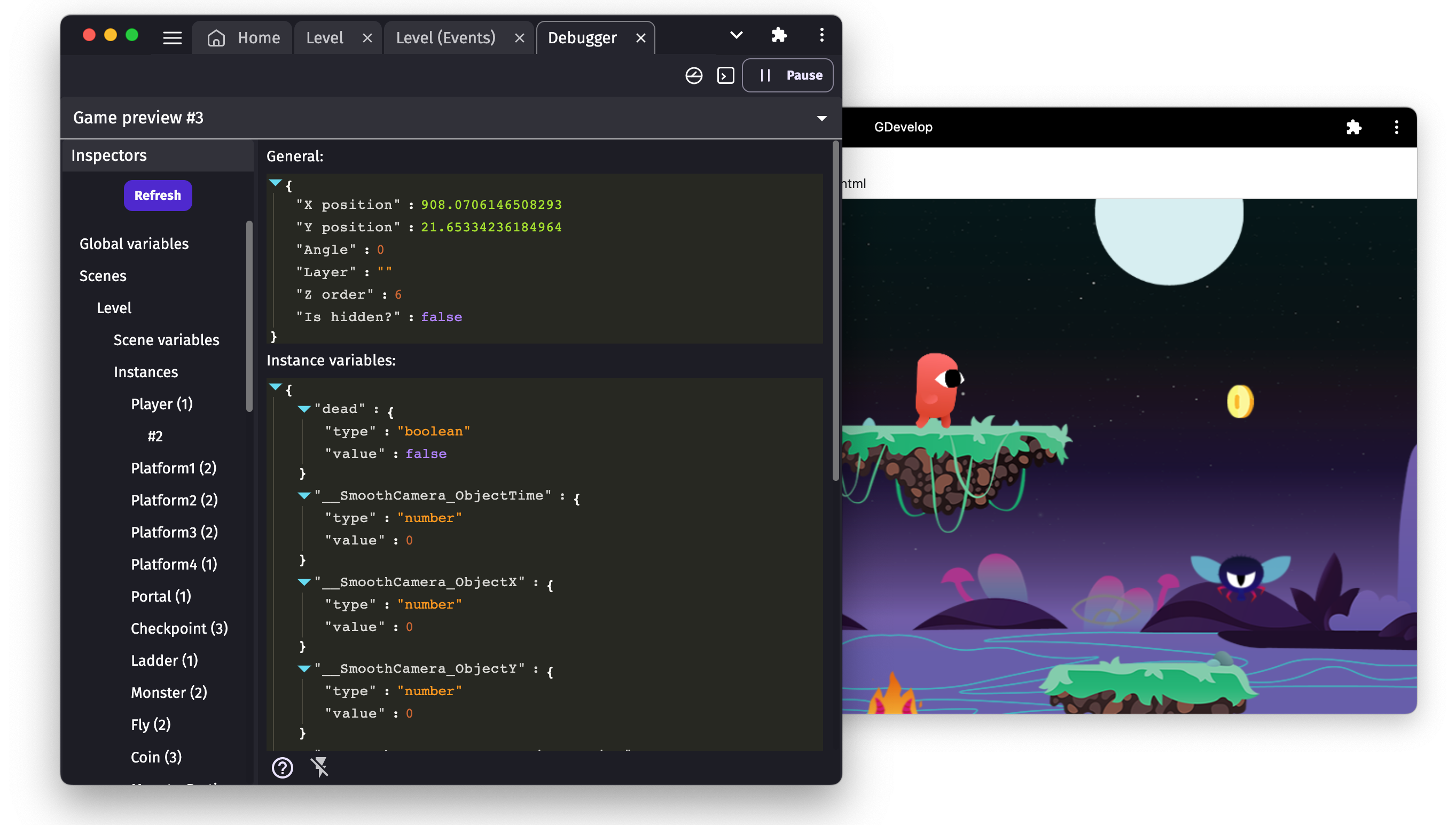 GDevelop no-code interface generating a multiplayer arena from a text prompt in 2025