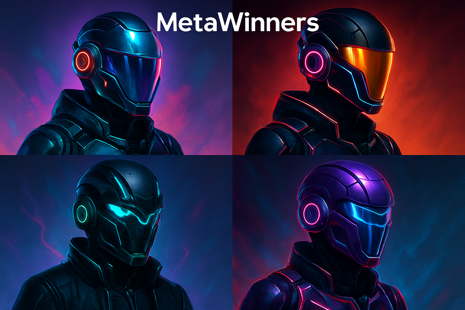 Showcase of MetaWinners NFT collection featuring futuristic digital avatars with vibrant, high-tech designs, representing exclusive access and rewards in the MetaWin gaming ecosystem.