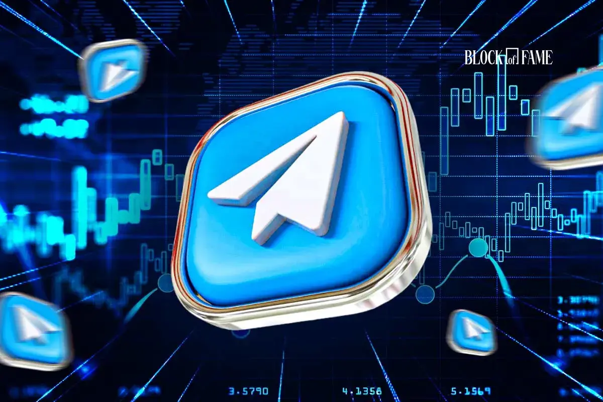 Smartphone showing Telegram Wallet interface with tokenized equities trading screen, highlighting 24/7 stock trading and fractional ownership features on TON blockchain.
