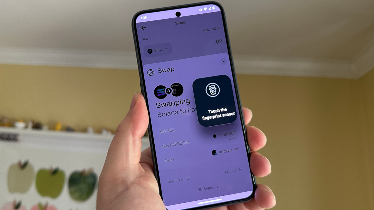 Solana Saga smartphone displaying a live order book interface from a DeFi app, highlighting mobile crypto trading features in 2025