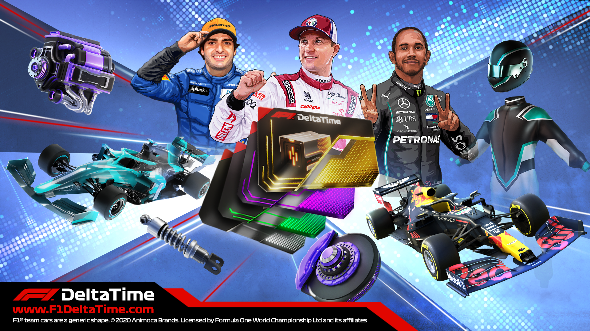 Stylized Formula 1 cars racing with blockchain code overlay, representing on-chain F1 betting and prediction markets
