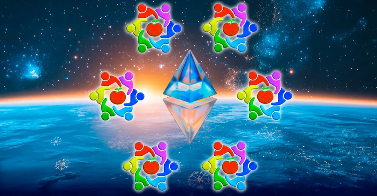 Stylized visualization of DAO members casting confidential votes using encrypted ballots, representing secure and private blockchain governance with FHE technology.