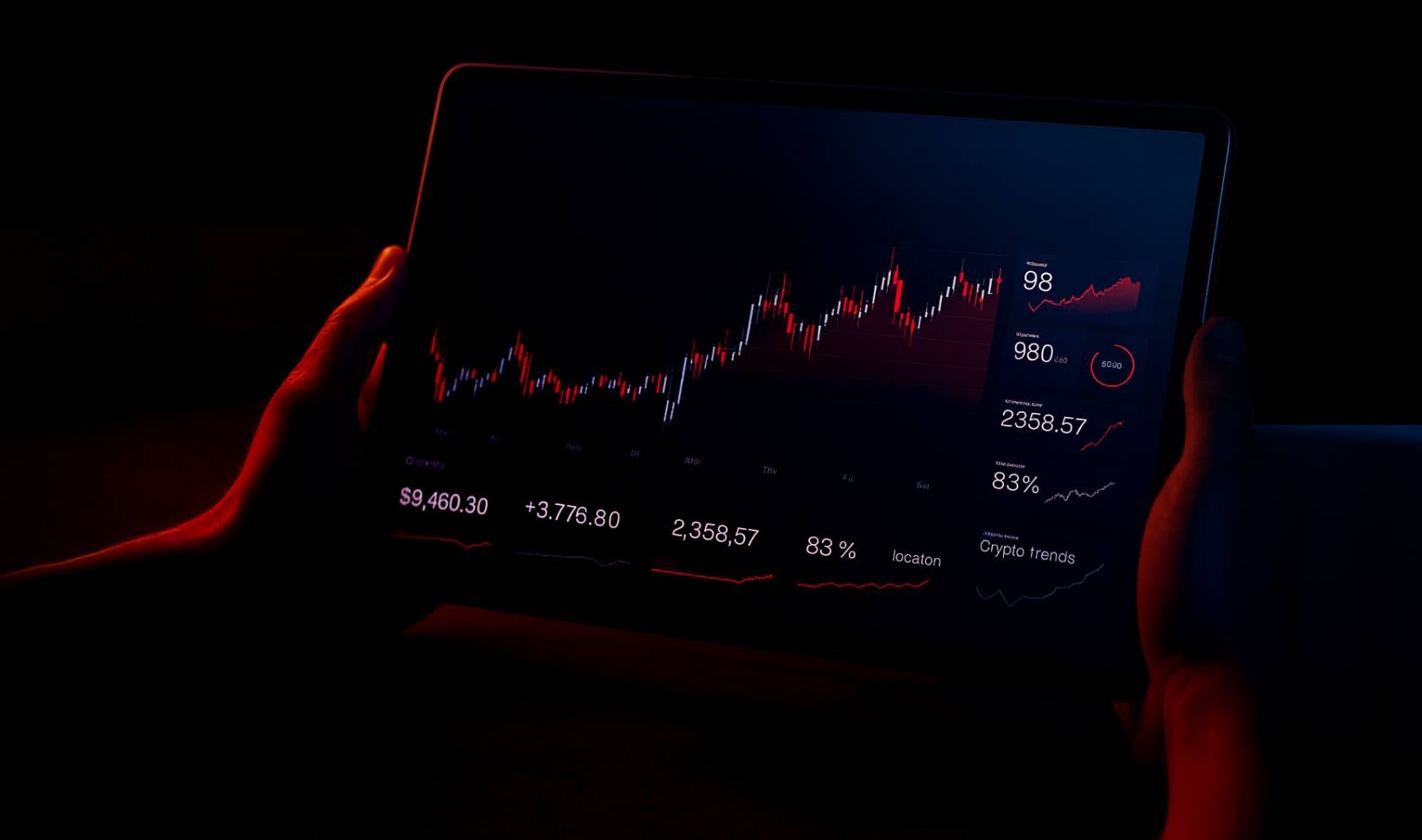 Trader using laptop to invest in synthetic stocks on a decentralized exchange interface