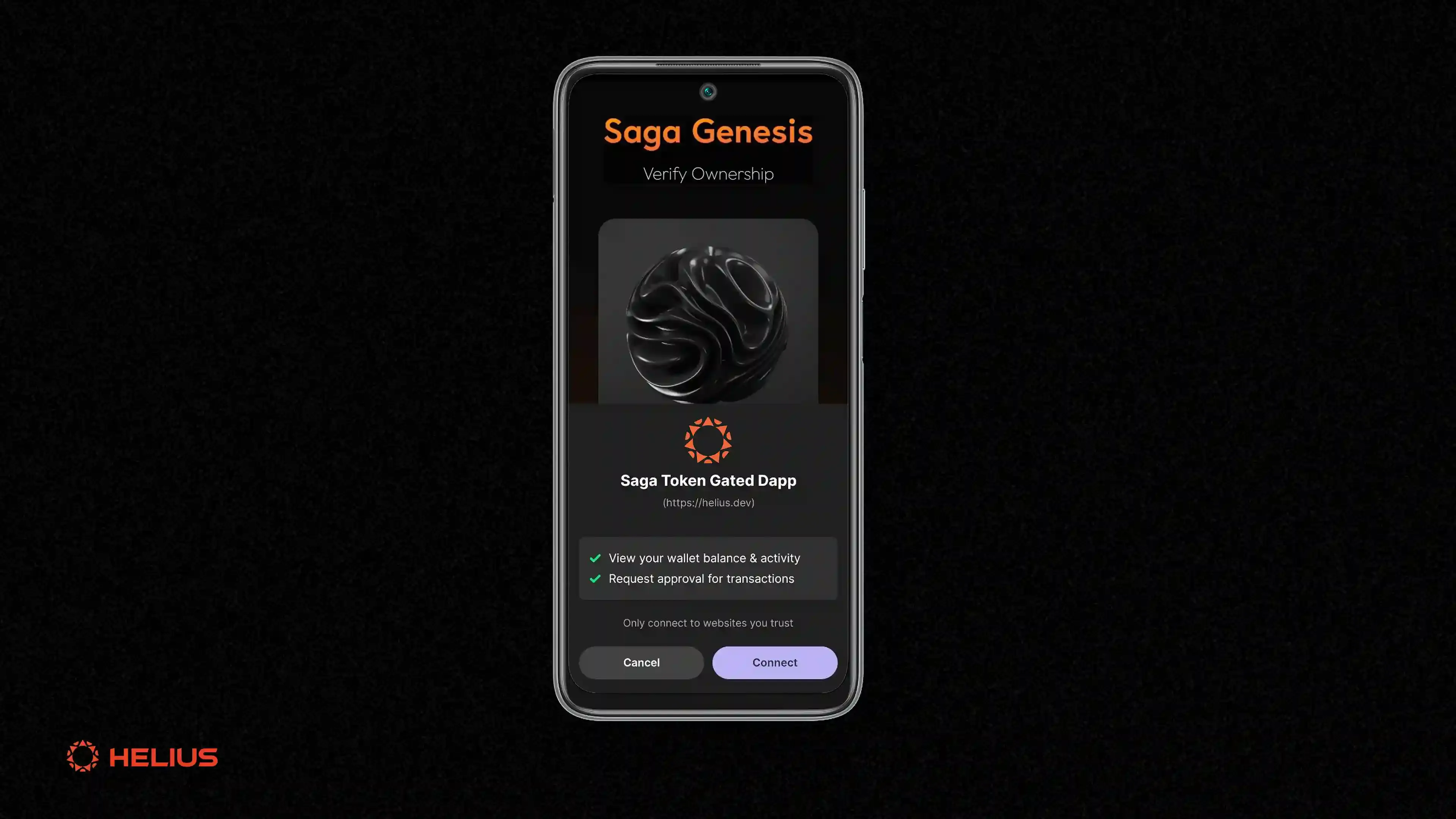 User holding a Solana Saga phone displaying DefiApp interface with active order books, showcasing mobile-first DeFi trading on Solana blockchain