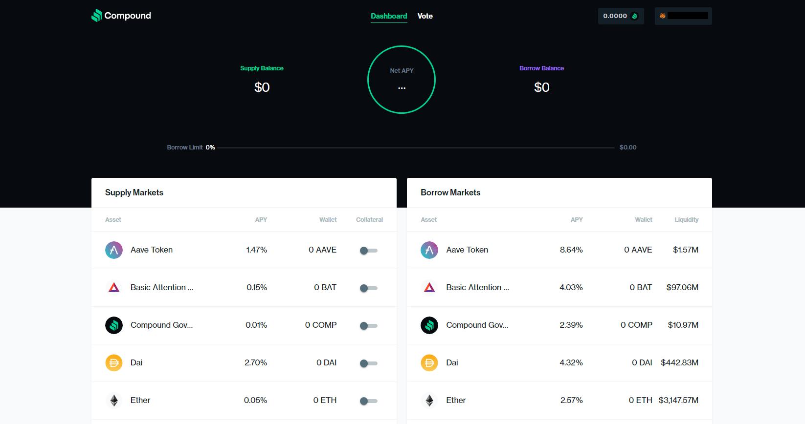 Aave dashboard displaying Euro Coin (EURC) lending market and APY rates in a modern DeFi interface