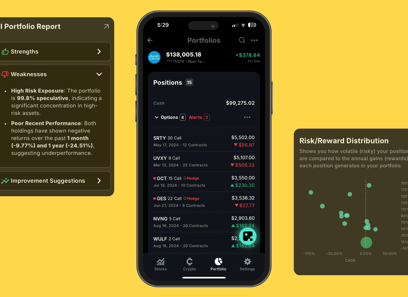AI-powered DeFi dashboard optimizing a retail crypto portfolio on Base blockchain, featuring user-friendly interface and automated yield strategies