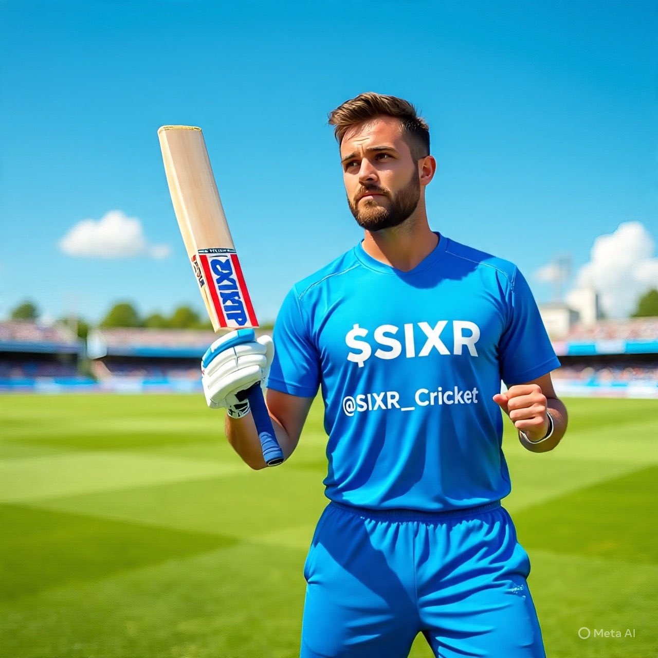 Digital illustration of cricket fans trading NFT bats and celebrating in a virtual stadium, representing SIXR Cricket's Web3 fan ownership platform.