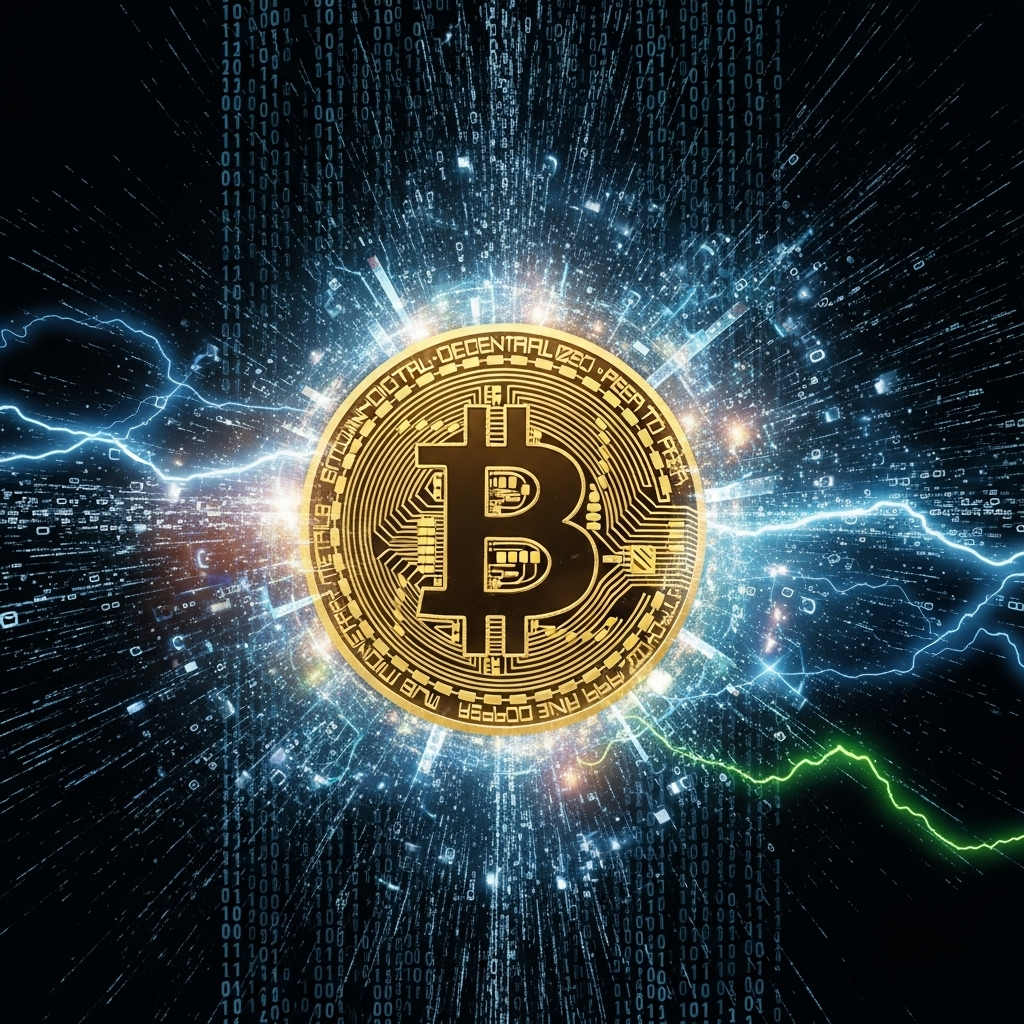 Vibrant graphic of music notes blending with blockchain code, symbolizing tokenized fractional ownership of music royalties via blockchain technology.