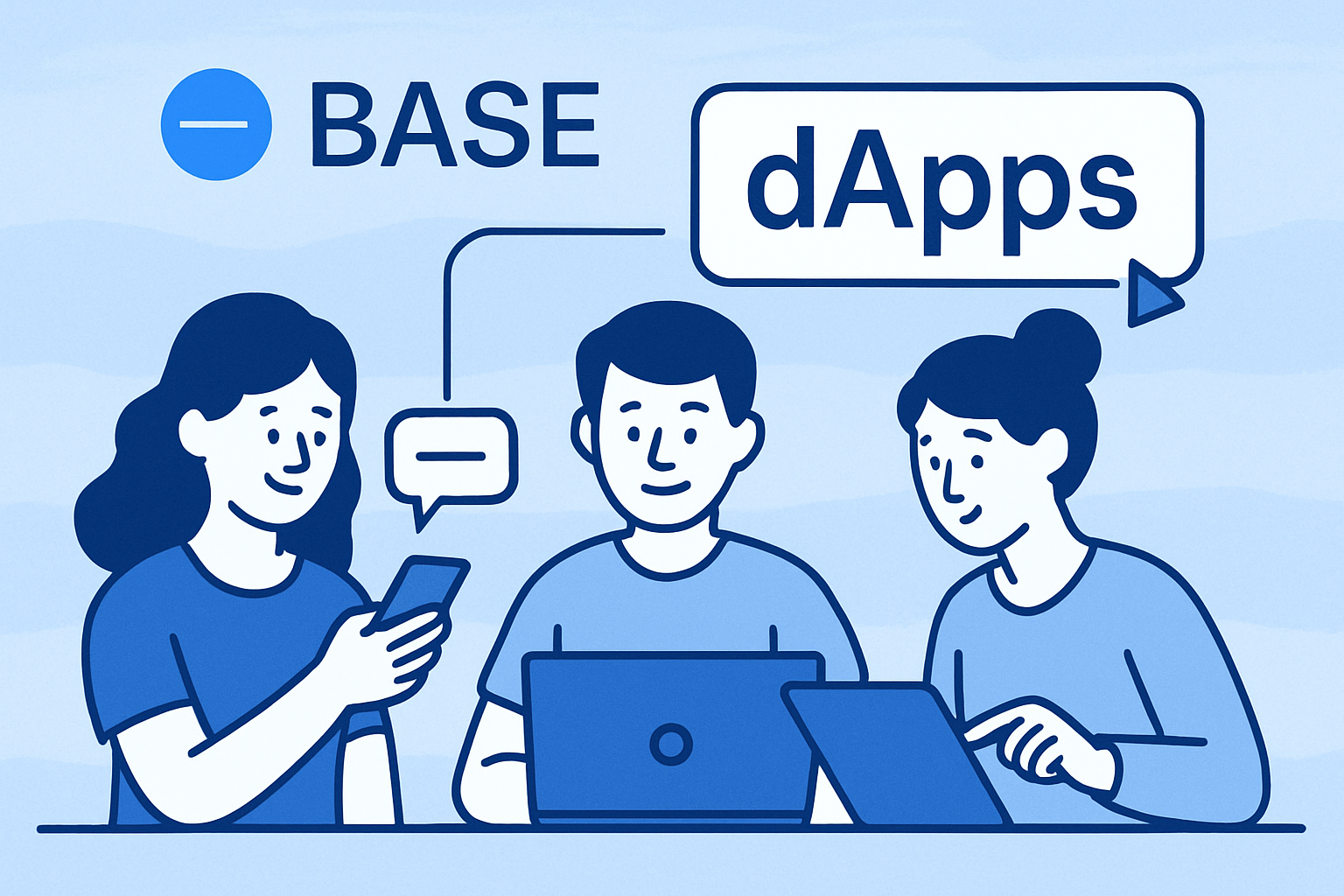 Vibrant illustration of users engaging with dApps on the Base network, showcasing active participation in the Base ecosystem for airdrop eligibility.