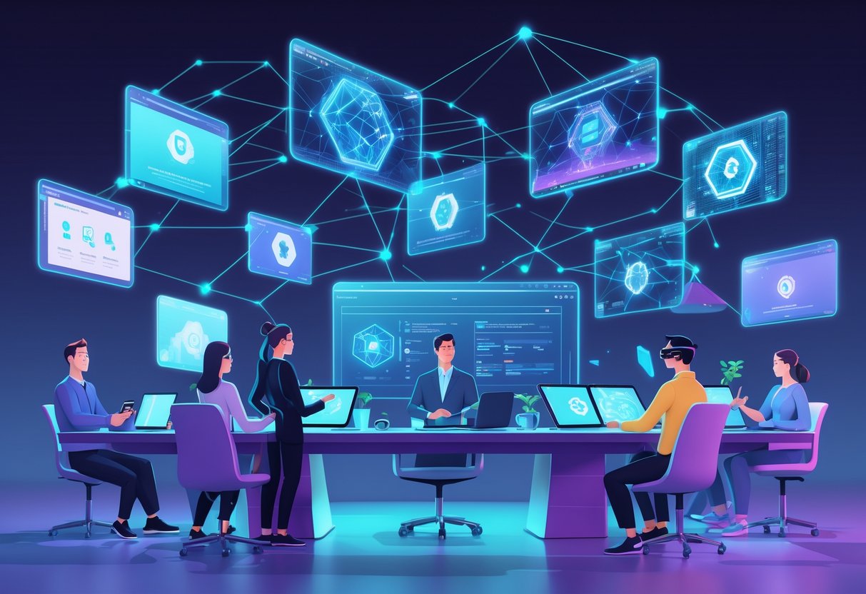 Futuristic gaming platform illustration with custom app-chains and dynamic fee markets, showcasing strategies like dynamic fees, off-chain microtransactions, token rewards, multi-tiered fees, and automated optimization tools.