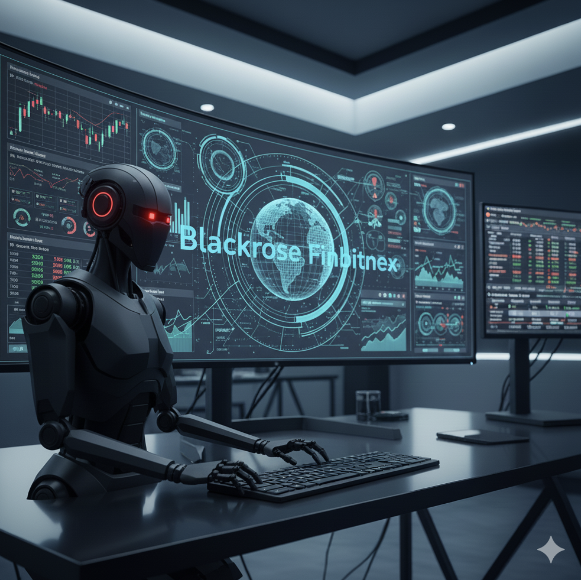 Crypto trader at multi-screen workstation analyzing AI-driven sentiment, Twitter feeds, and dynamic crypto strategies in 2025