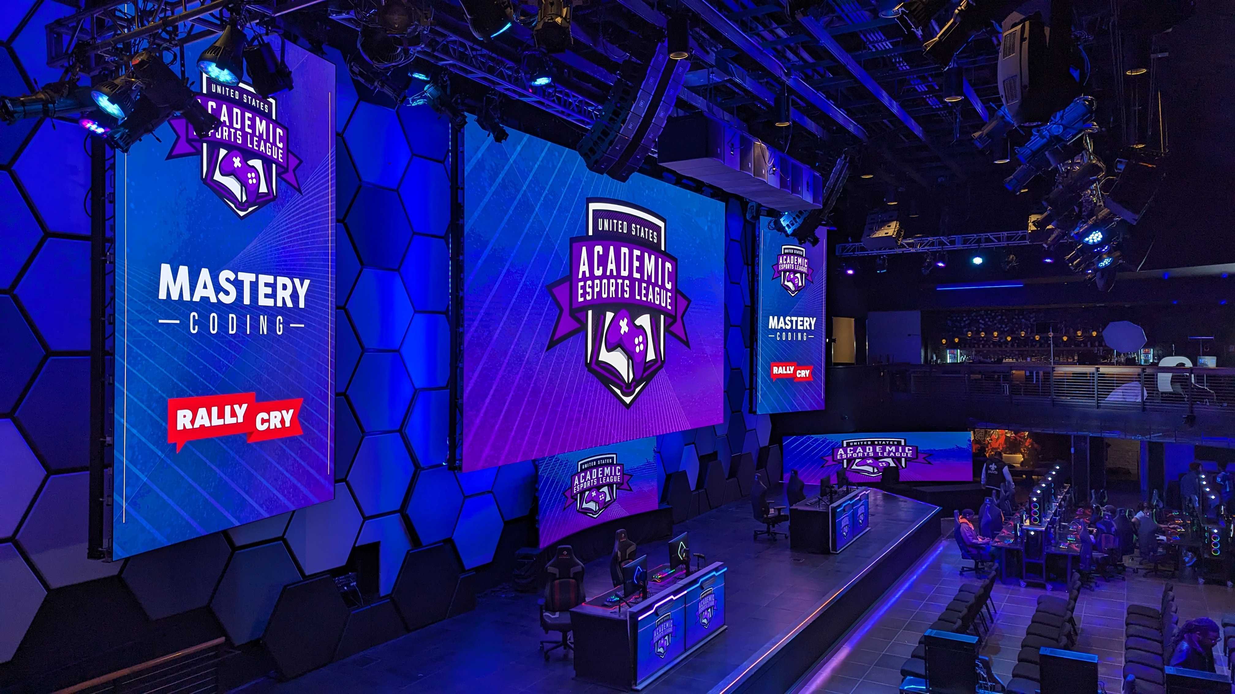 AI-generated code creating a dynamic esports arena in real time, illustrating the transformation of competitive gaming environments by artificial intelligence.