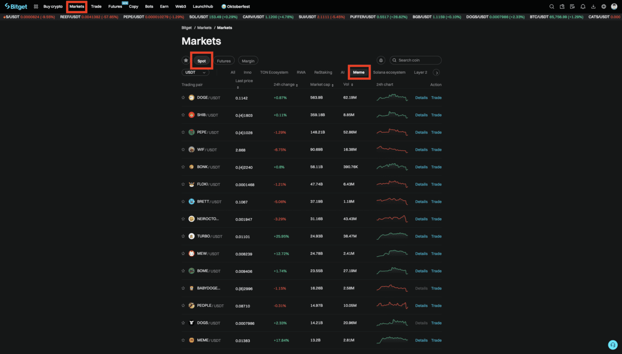 Screenshot of BaseApp Coin Search displaying trending Base chain memecoins interface