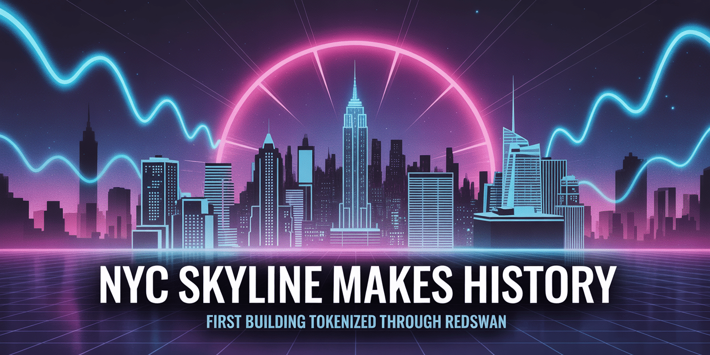 Vibrant city skyline with iconic skyscrapers representing fractional ownership through digital tokens in 2025 tokenized real estate.