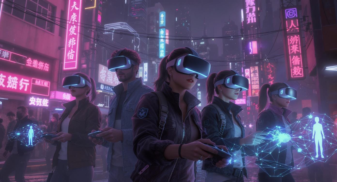 Vibrant virtual cityscape showcasing NFT-based land ownership in top play-to-earn games like Decentraland, The Sandbox, My Neighbor Alice, and NFT Worlds, highlighting digital plots and community-driven metaverse environments.