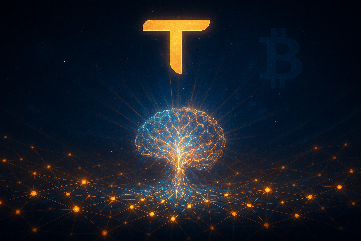 Vibrant illustration of Bittensor's global decentralized AI network with interconnected subnets and AI miners across the world