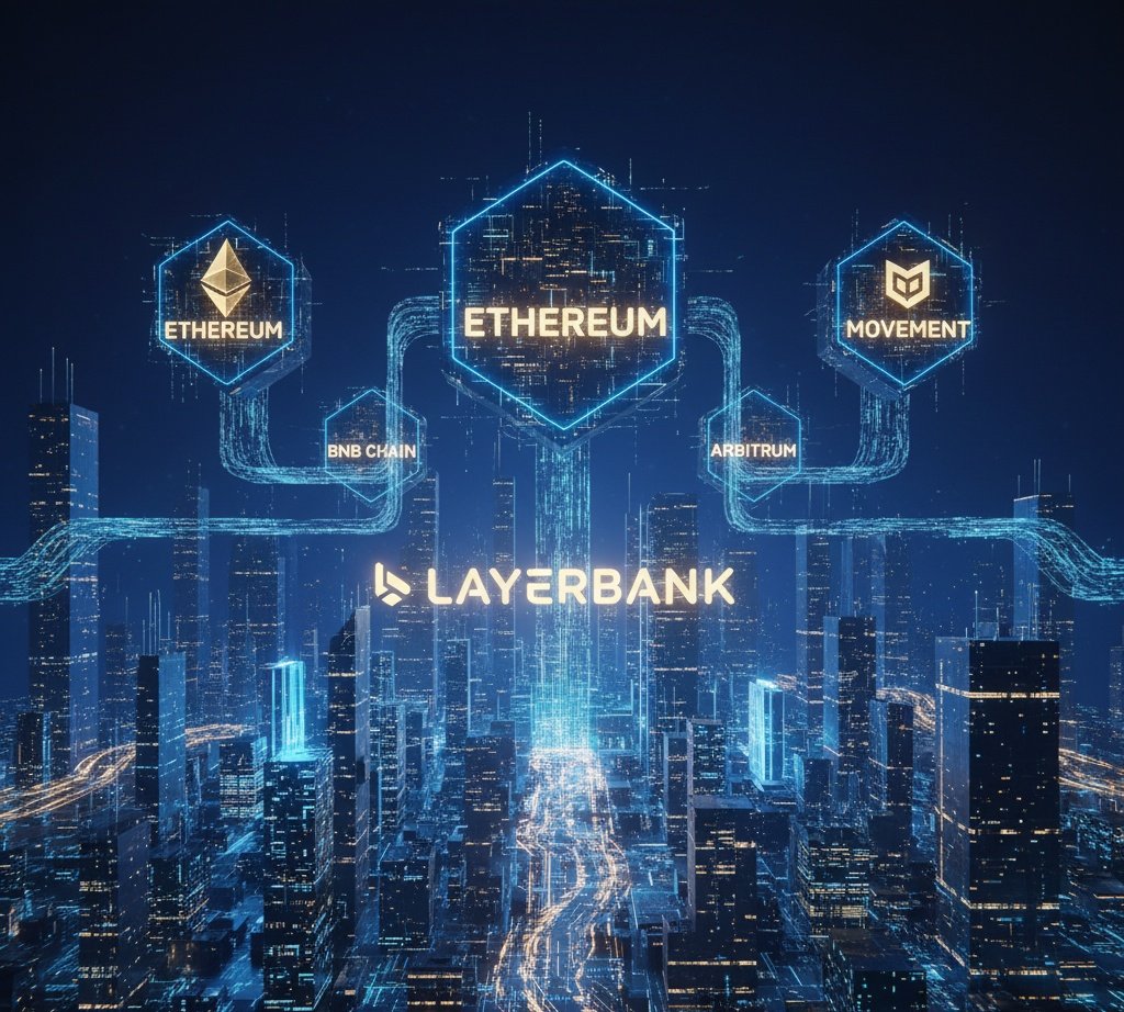 Illustration of multiple blockchain networks interconnected by a single, glowing liquidity pool representing seamless cross-chain liquidity via chain abstraction.