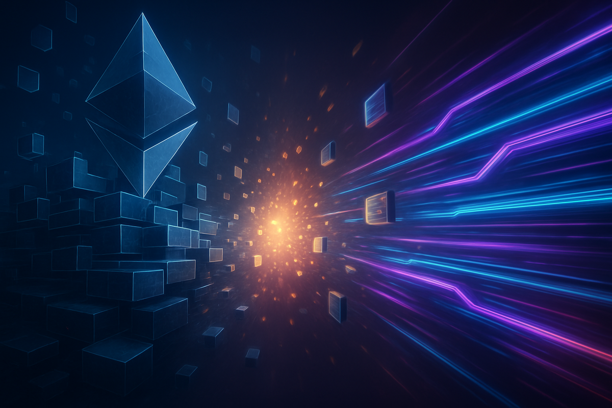 Conceptual illustration showing Solana and Ethereum ETFs growth, featuring digital assets, blockchain symbols, and institutional investors to represent rising adoption and competition.